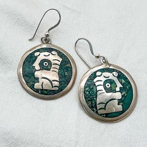 Vintage sterling inlay mexican glyph earrings